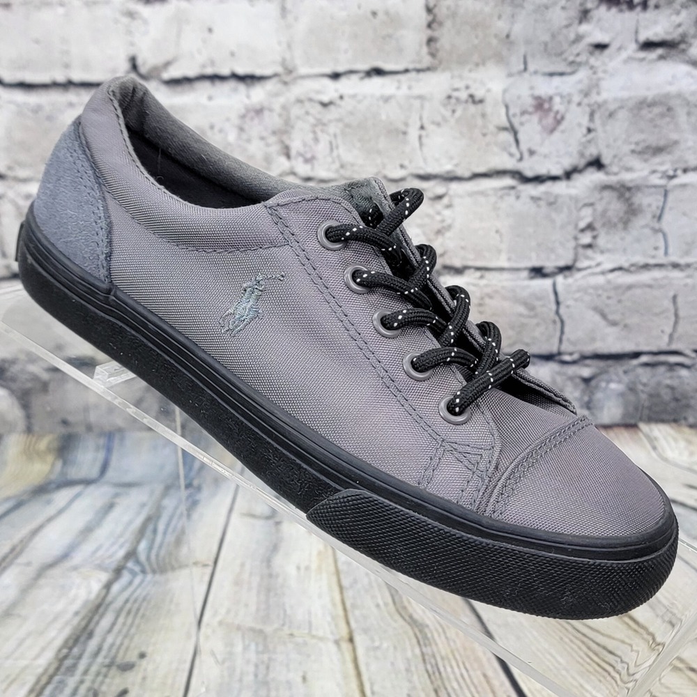Polo Ralph Lauren Brayden Sneakers Kids 1 Grey Black Textile Suede Pony Logo Low